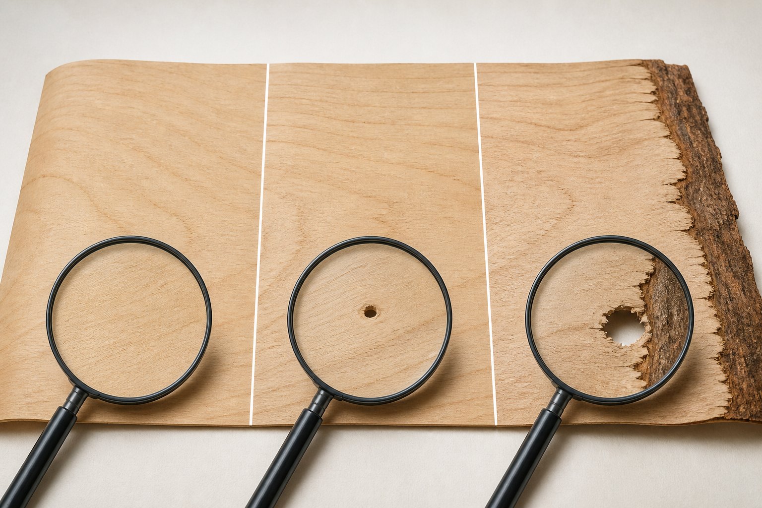 AI-generated educational illustration of veneer surface inspection points