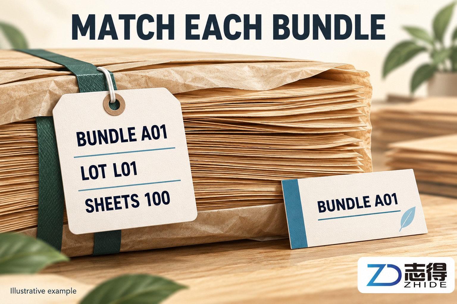 AI example of a veneer bundle label and matching reference card