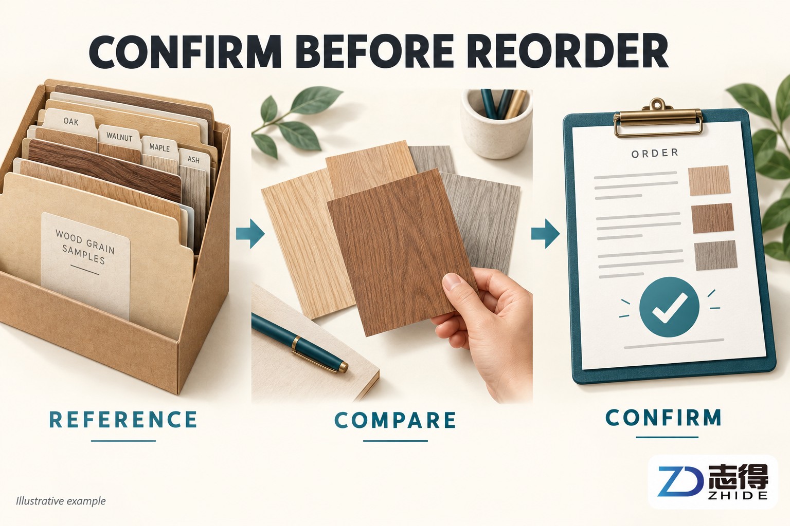 AI educational illustration of reference comparison and reorder confirmation