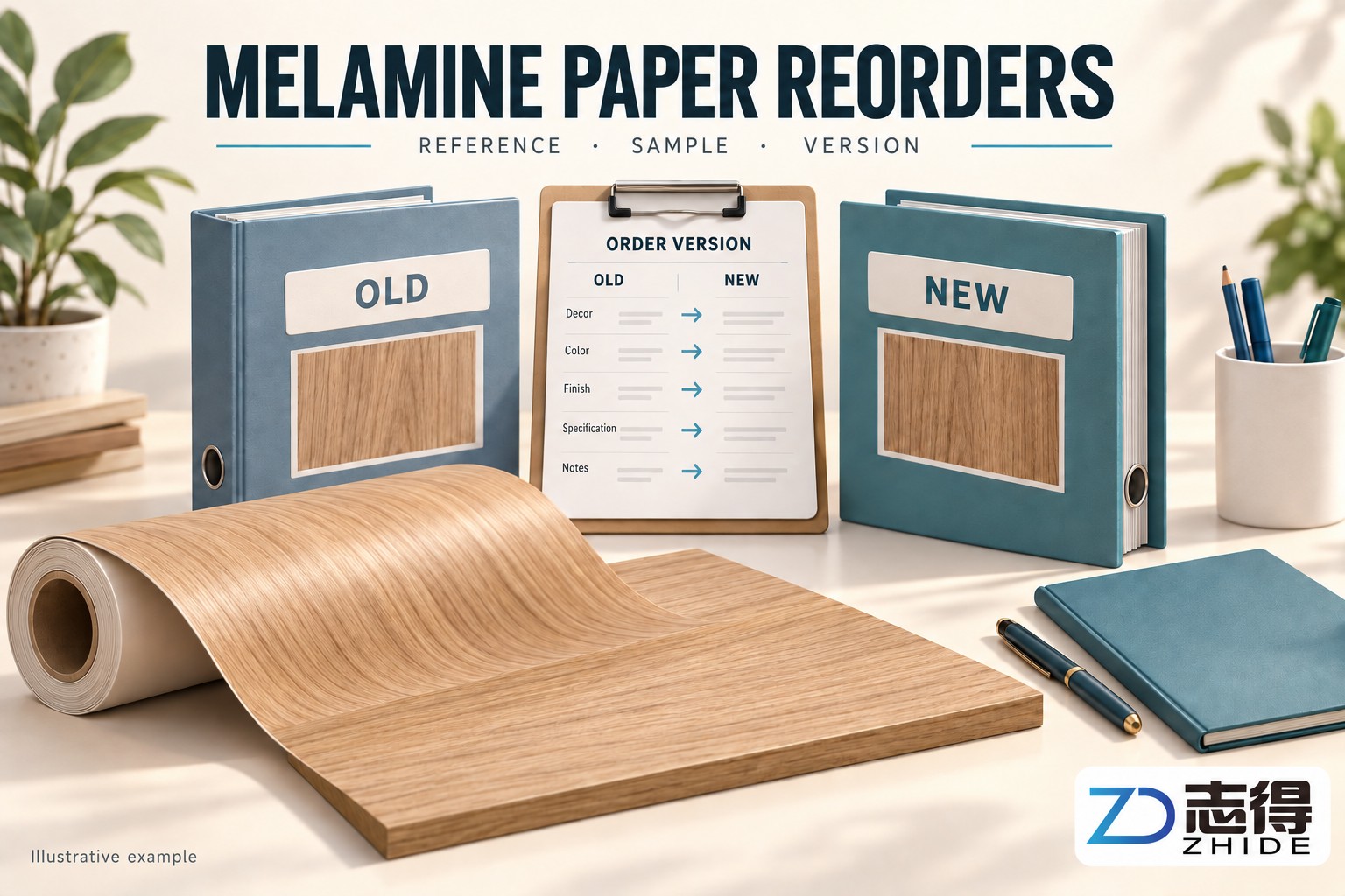 AI educational illustration of melamine decorative paper reorder references